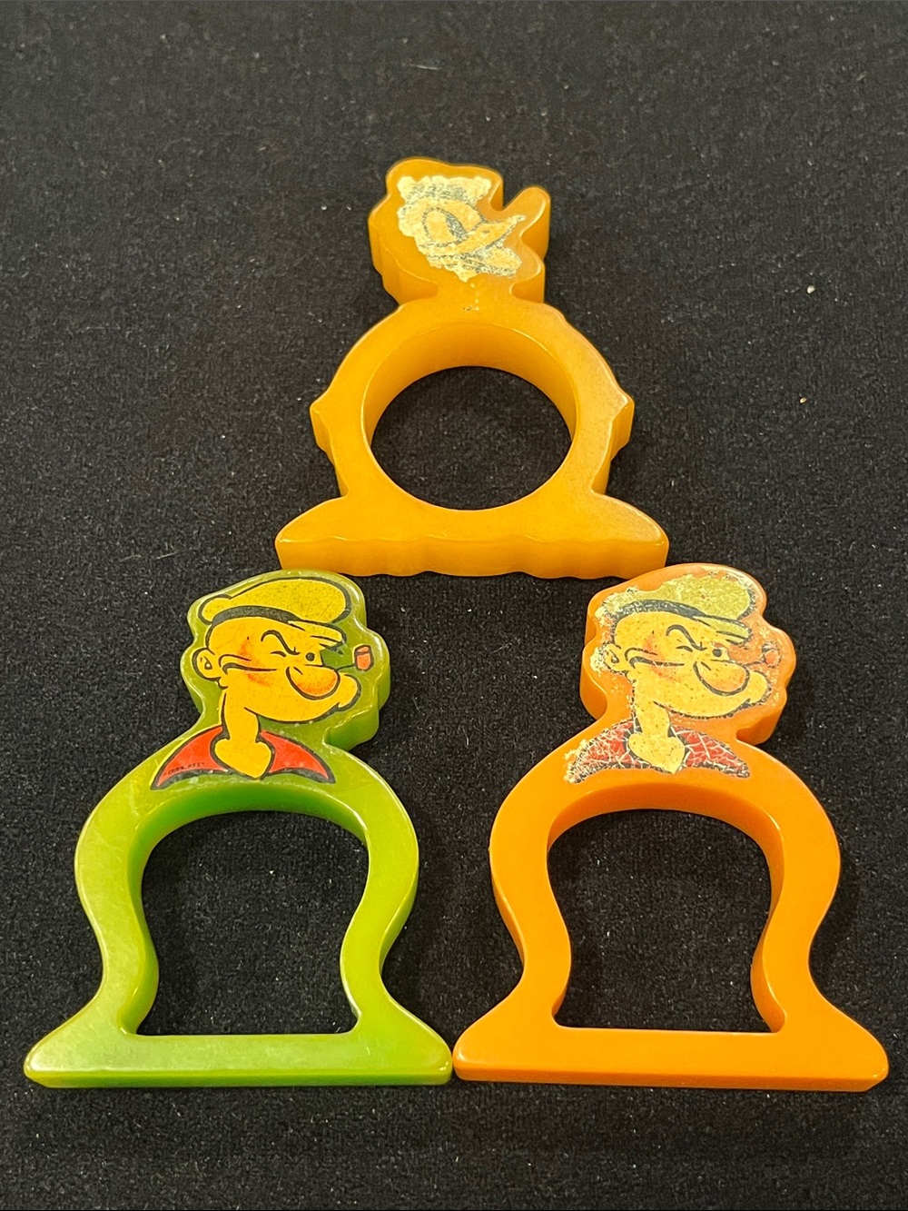 Vintage Popeye & Donald Duck Figural Napkin Rings Set of 3 Catalin Style